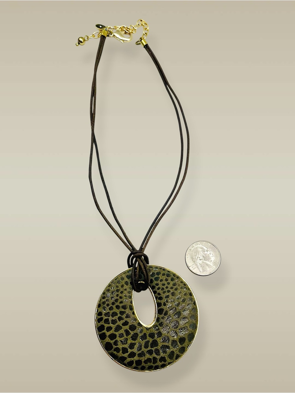 Bold Chicos Vintage Animal Print Disc Pendant Multi-Strand Cord Necklace - Picture 11 of 16